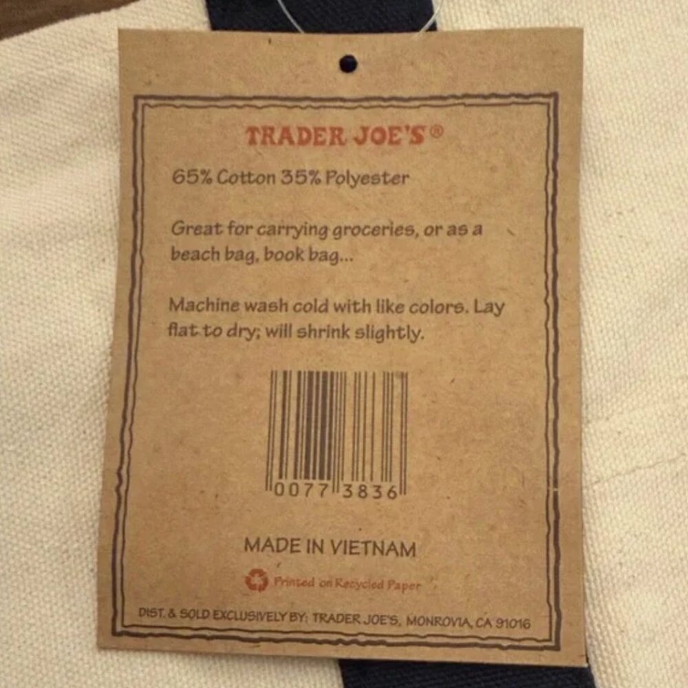 NWT! Trader Joes Tote Bag Blue Canvas Large 20” x 15” VIRAL! - Picture 5 of 8